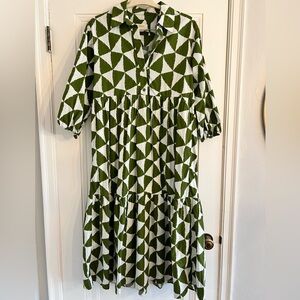 Anthropologie Olive and White Shirt Dress